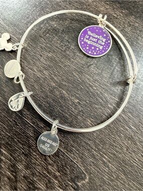 Alex and Ani Disney Silver Bangle Bracelet with Purple Inspirational Disc